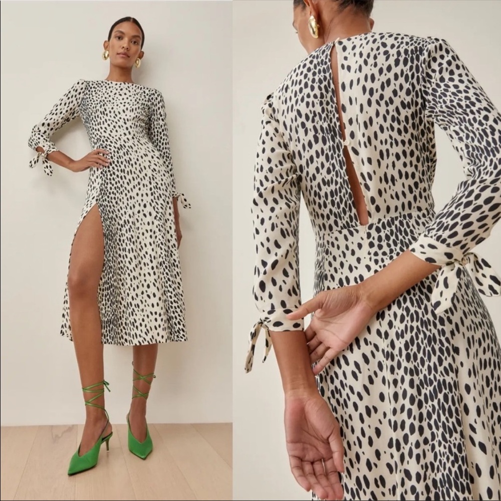 Reformation Womens Zelda cheetah white black midi dress